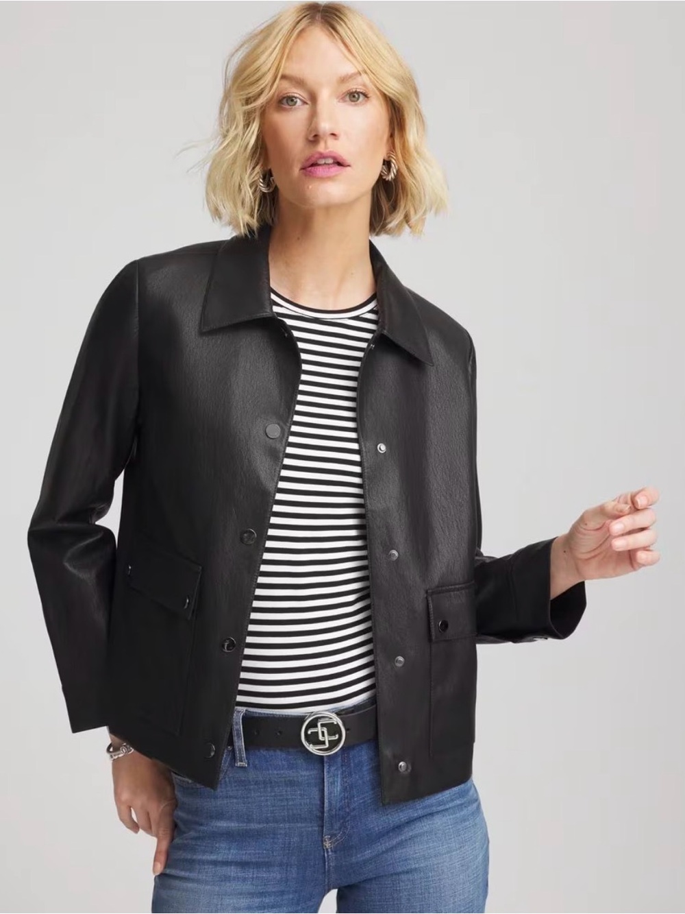 Chicos NEW Snap Front Faux Leather Jacket 4 XL